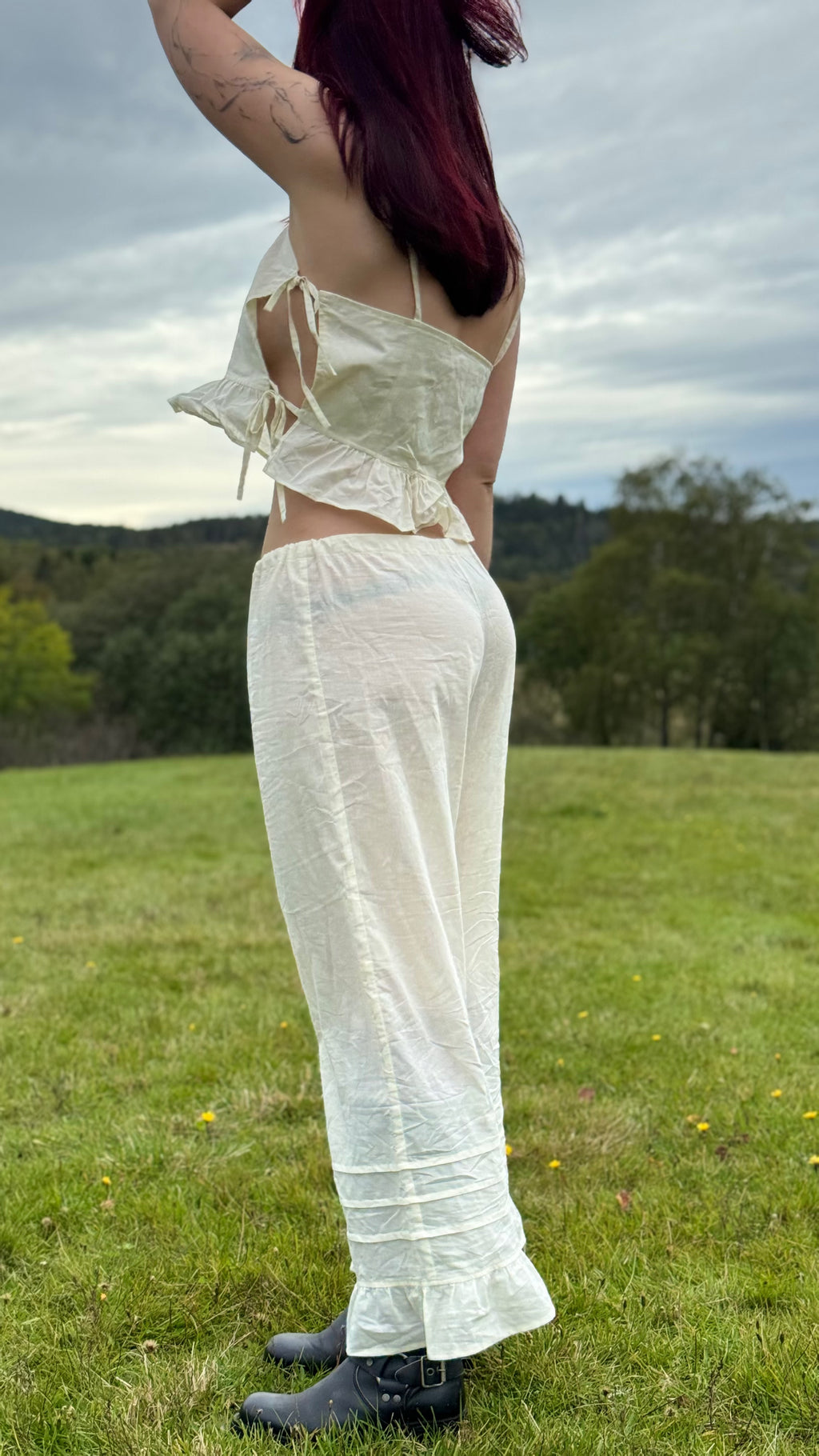 Ruffled Tie-Front Pajama Set – Cotton Pants & Top