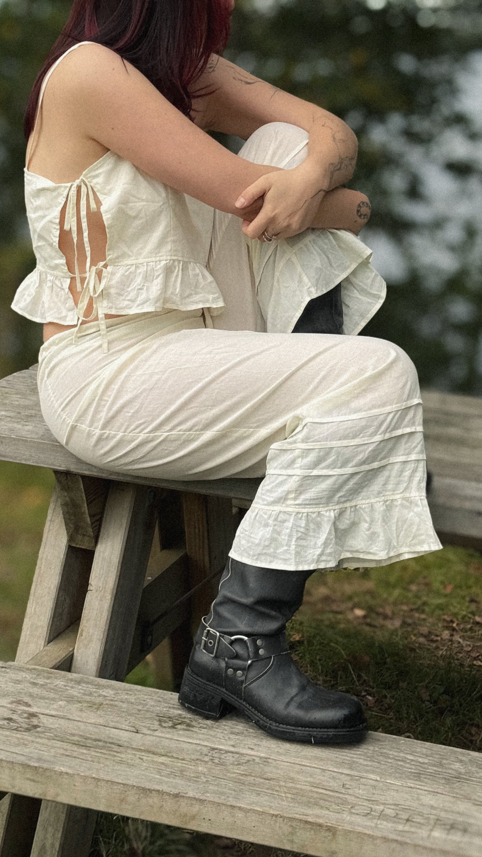 Ruffled Tie-Front Pajama Set – Cotton Pants & Top