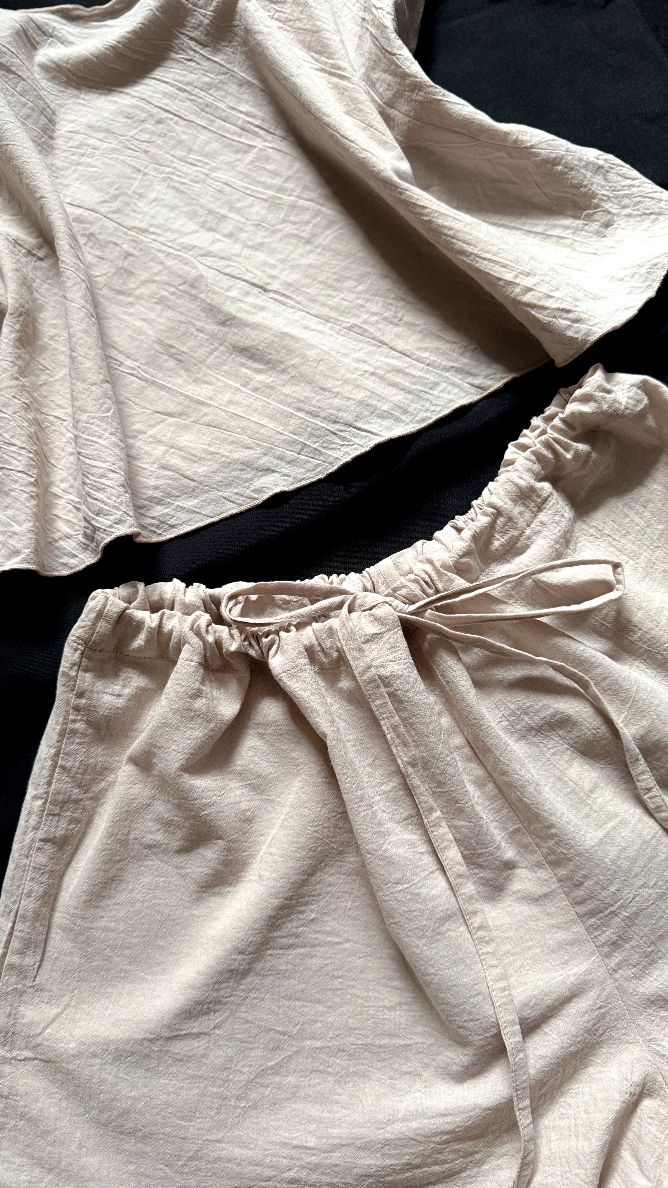 Beige Cotton Pajama Set – Cami Top & Shorts