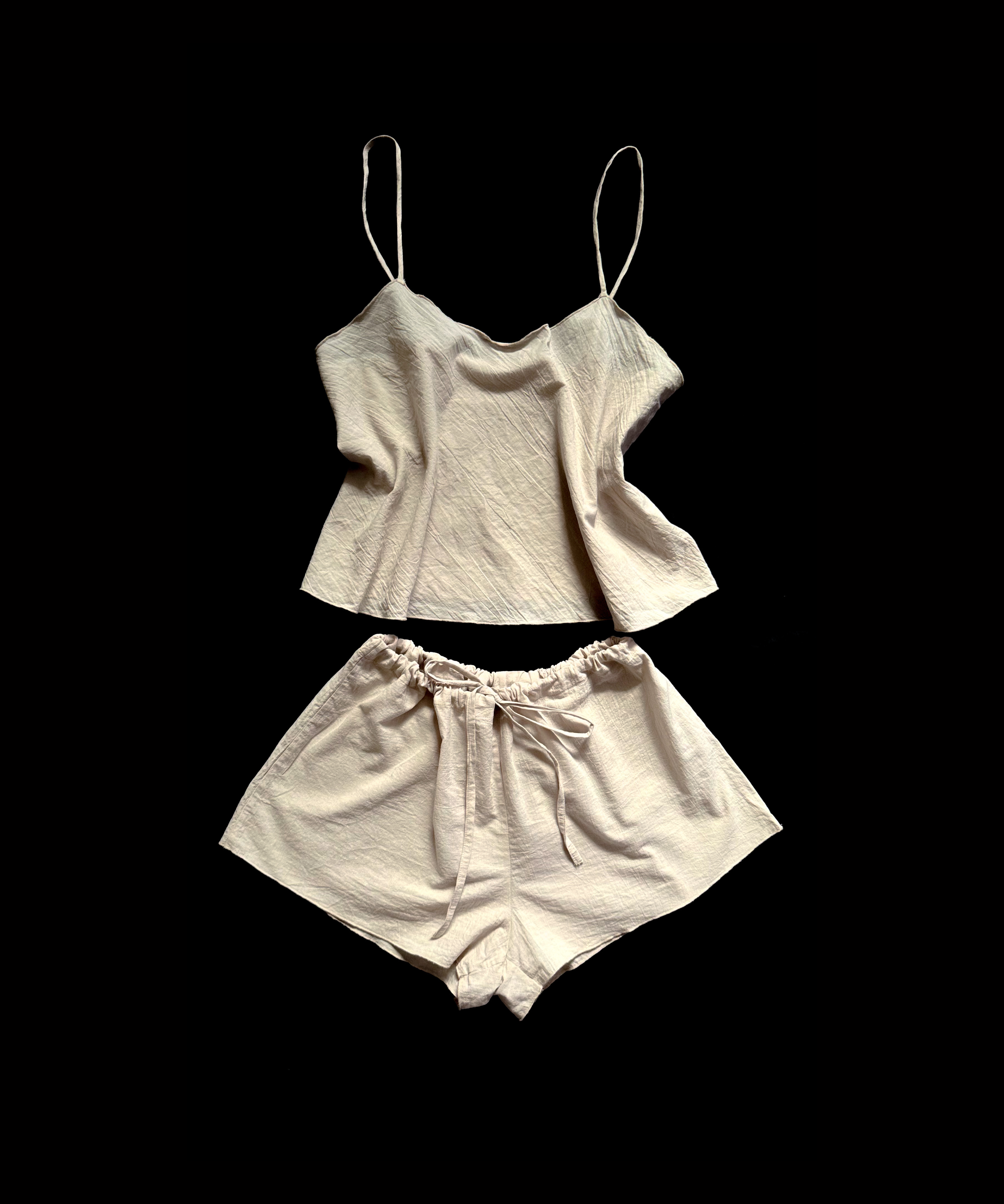 Beige Cotton Pajama Set – Cami Top & Shorts