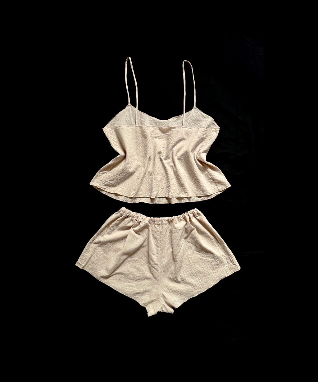 Beige Cotton Pajama Set – Cami Top & Shorts