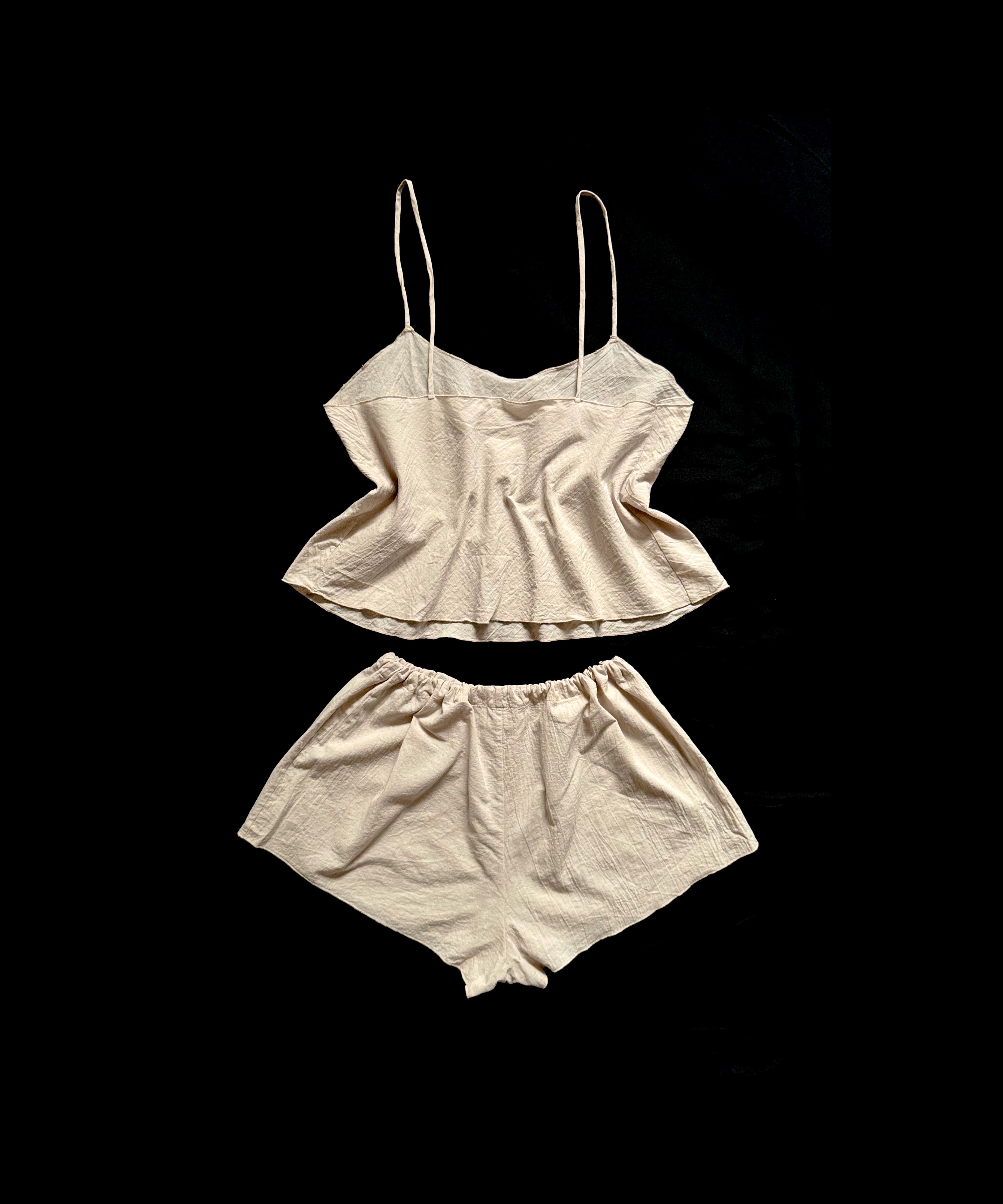 Beige Cotton Pajama Set – Cami Top & Shorts