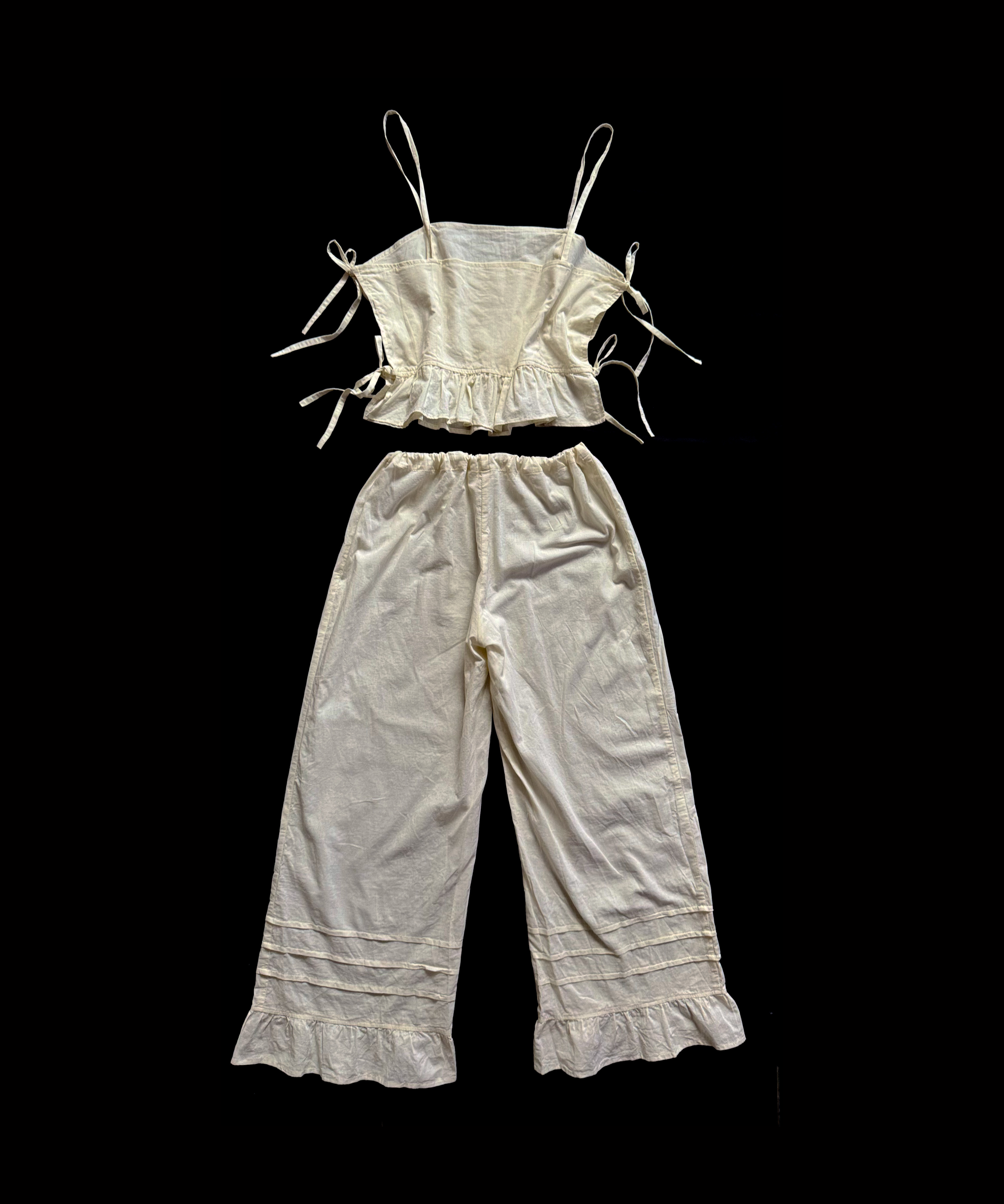 Ruffled Tie-Front Pajama Set – Cotton Pants & Top